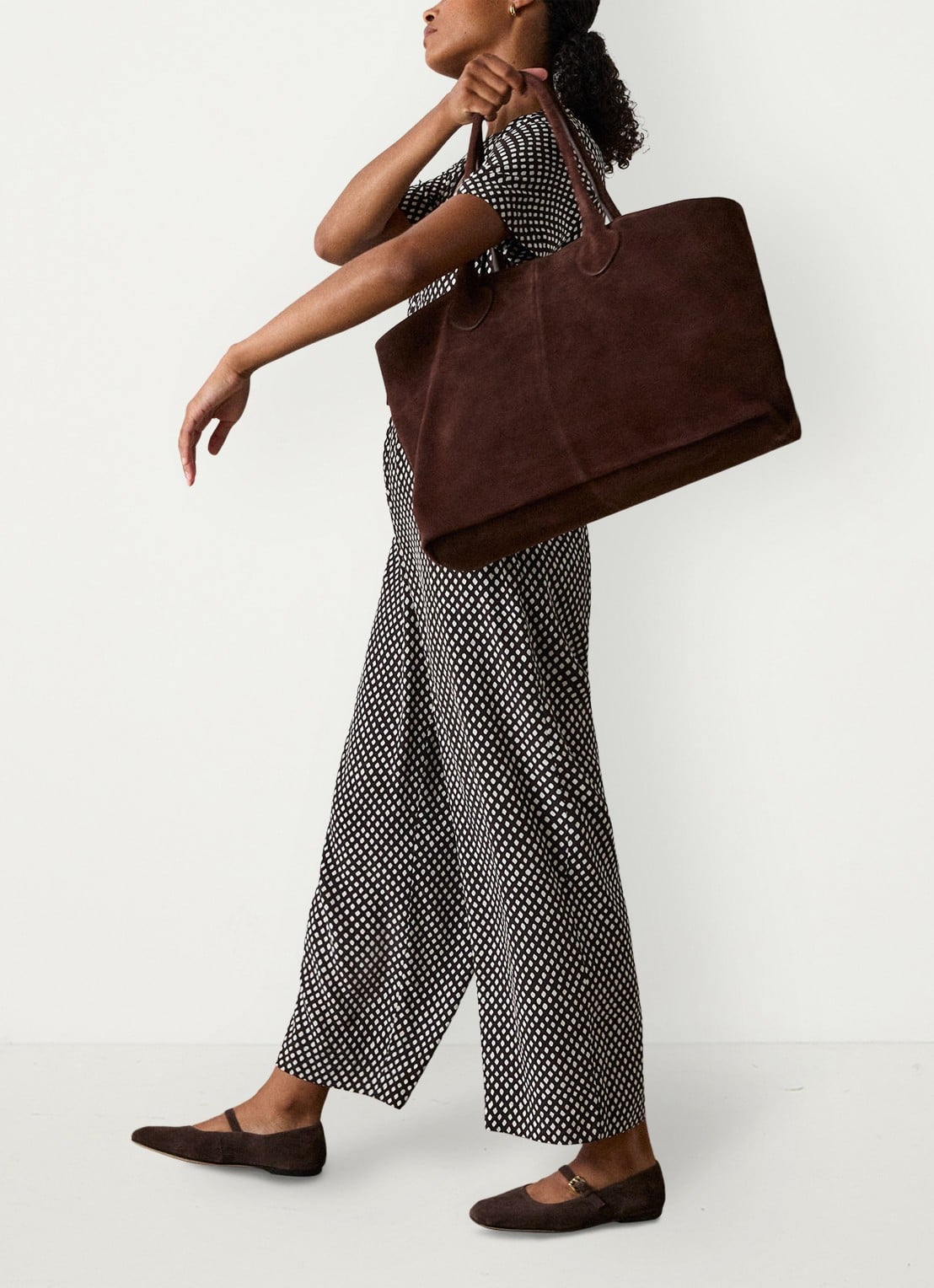 Whistles Wide fit jumpsuit met ruitdessin en ceintuur - voorkant 3 bruin