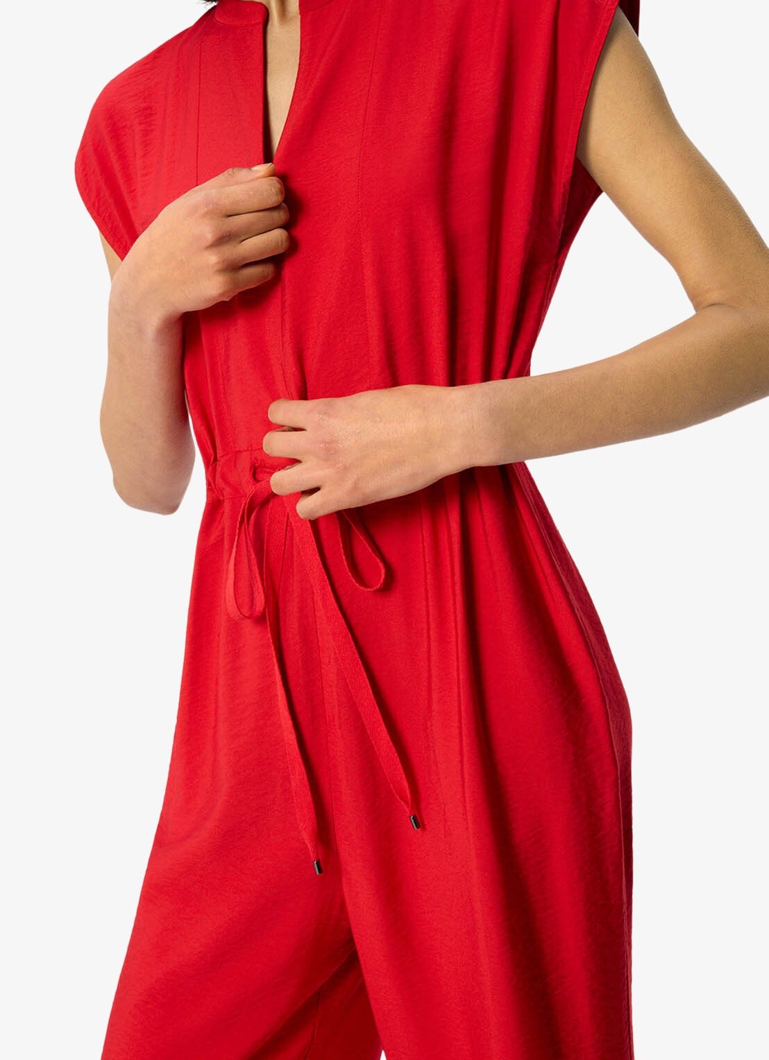 Whistles Wide fit jumpsuit met strikceintuur - detail 3 steenrood