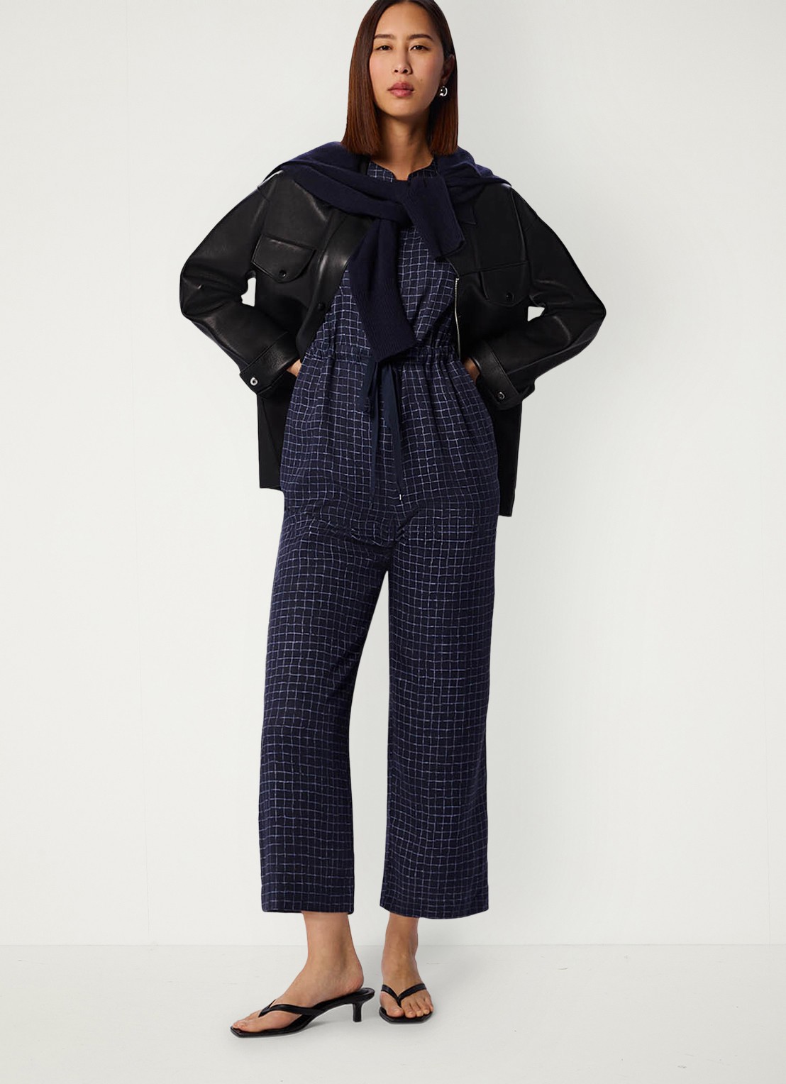 Whistles Wide fit jumpsuit van lyocell - detail donkerblauw