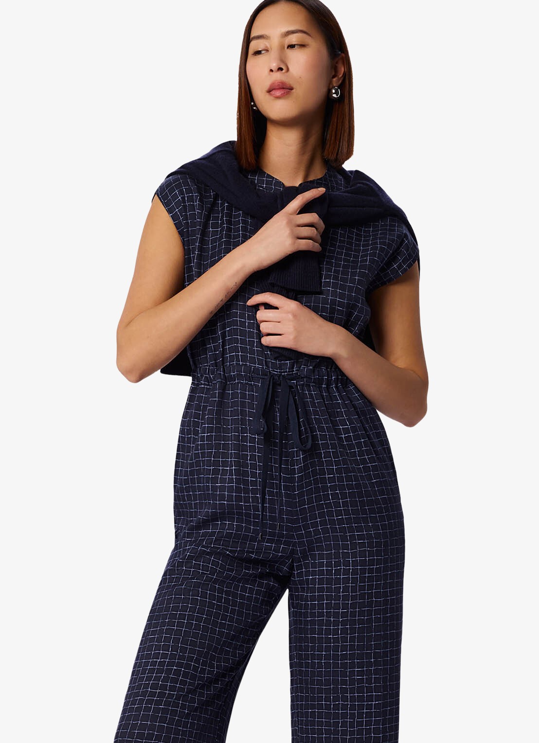 Whistles Wide fit jumpsuit van lyocell - detail 2 donkerblauw
