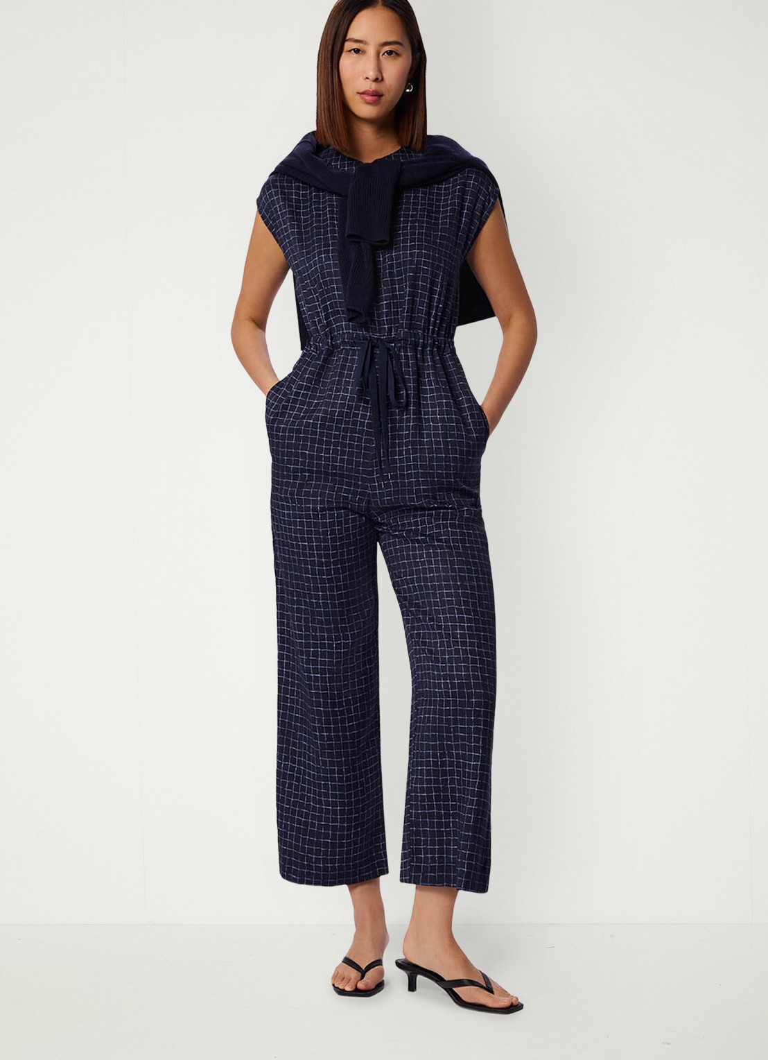 Whistles Wide fit jumpsuit van lyocell - voorkant 5 donkerblauw