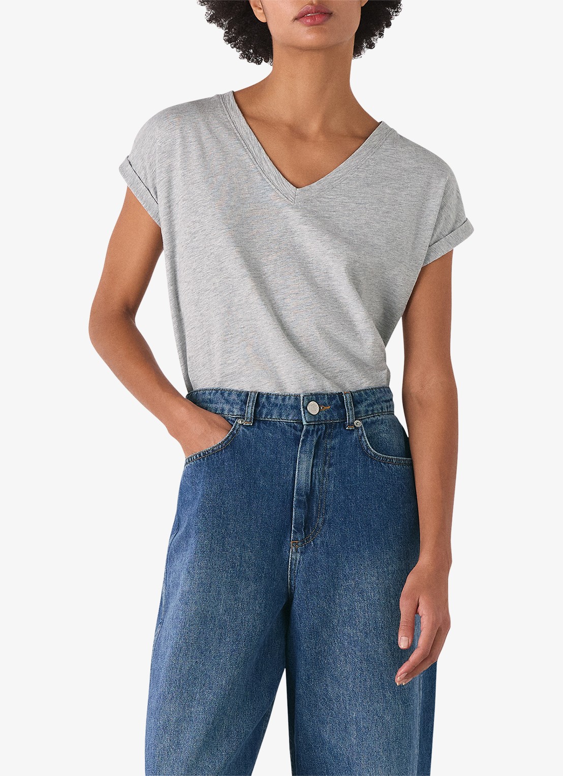 Whistles Willa T-shirt met gemêleerd dessin - detail 2 grijsmele