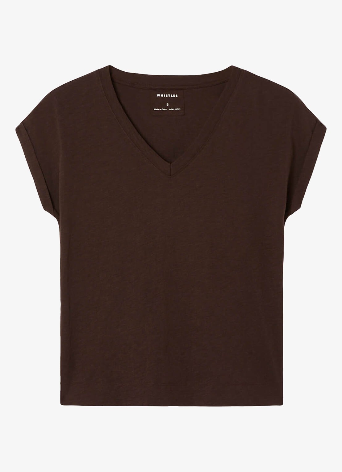 Whistles Willa T-shirt met V-hals - voorkant donkerbruin