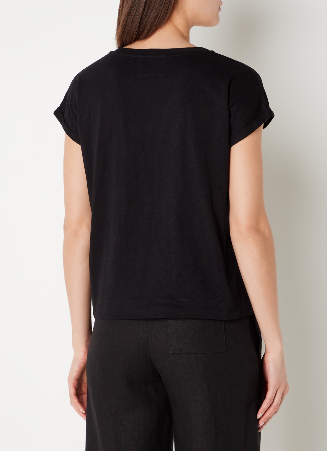 Whistles Willa T-shirt van  katoen met V-hals - achterkant zwart