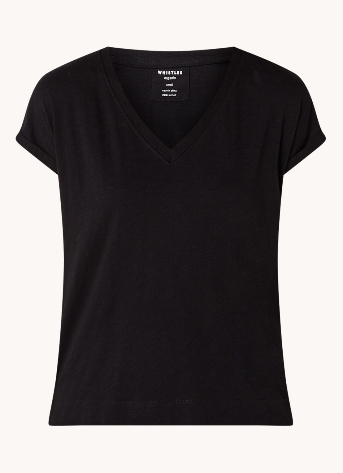 Whistles Willa T-shirt van  katoen met V-hals - voorkant 3 zwart