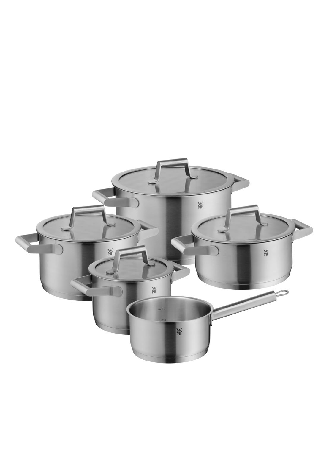 WMF Comfort Line pannenset 5-delig  - voorkant chroom