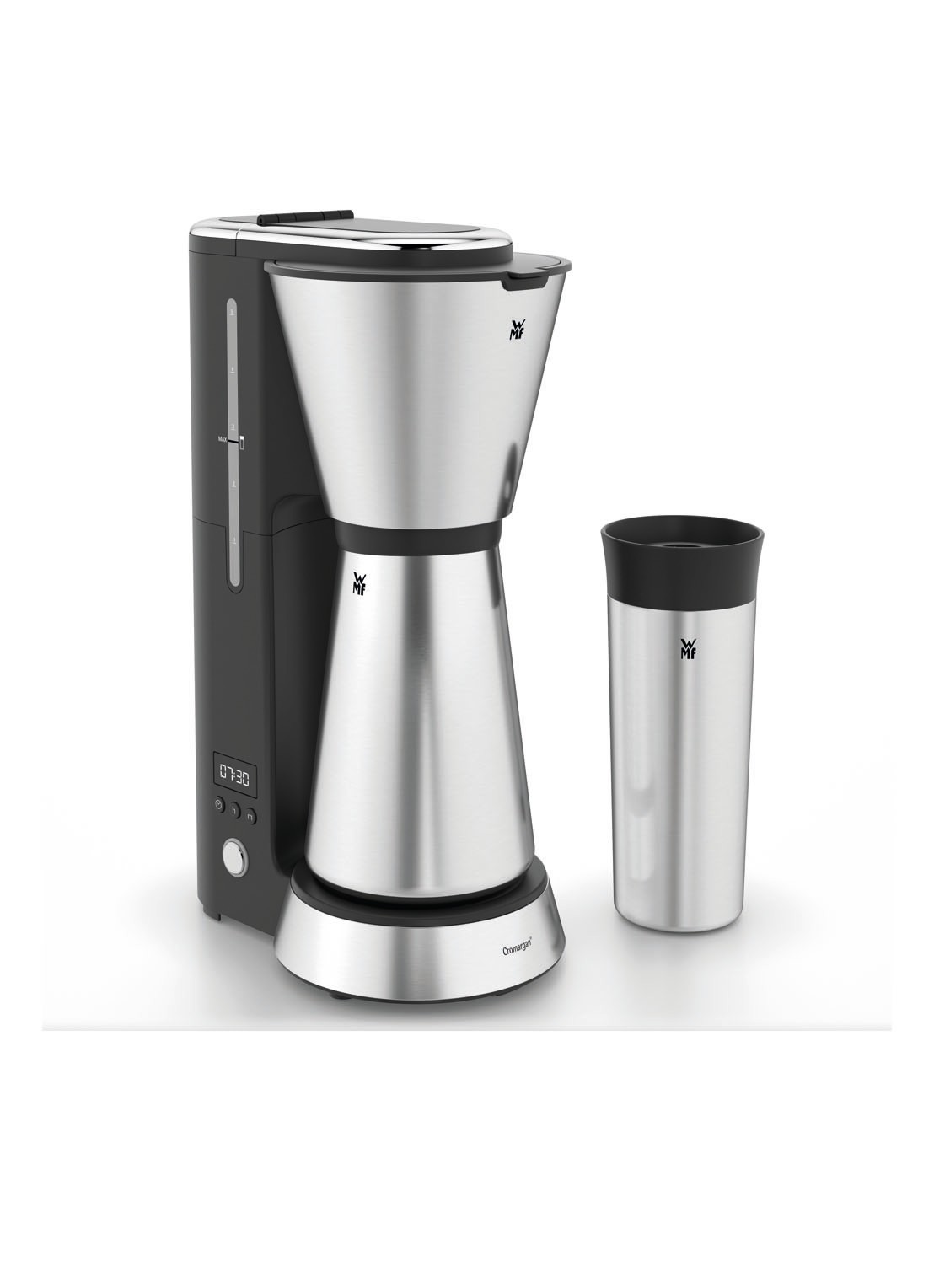 WMF KITCHENminis Aroma koffiezetapparaat met thermo beker 0412260011 - voorkant 6 roestvrijstaal