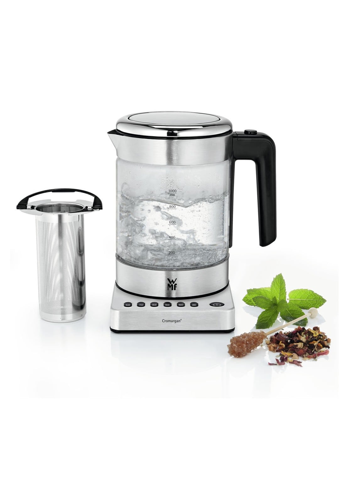 WMF KITCHENminis Vario 2-in-1 variabele waterkoker met theefilter 1 liter  - voorkant 2 transparant