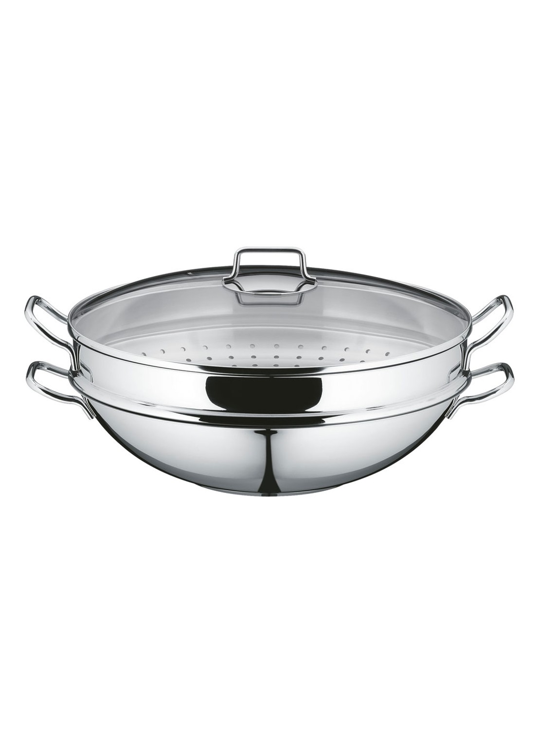 WMF Macao wok 4-delig, 36 cm - voorkant zilver
