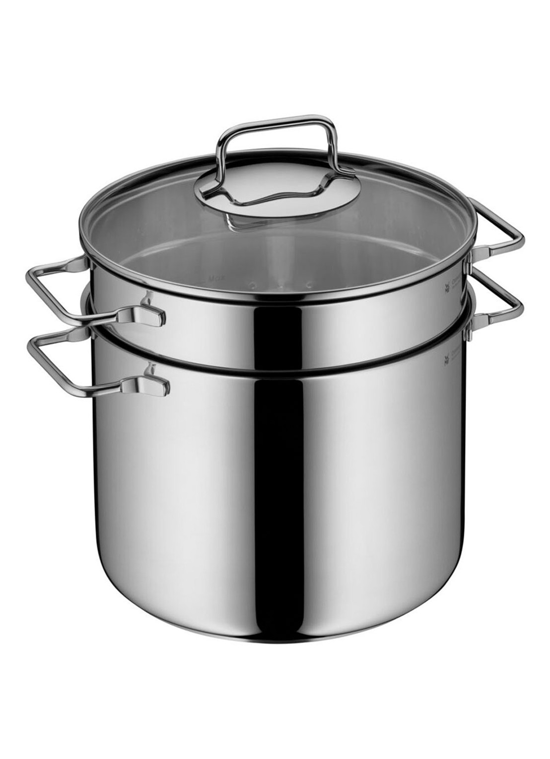 WMF Pastapan met stoominzet 24 cm  - voorkant zilver
