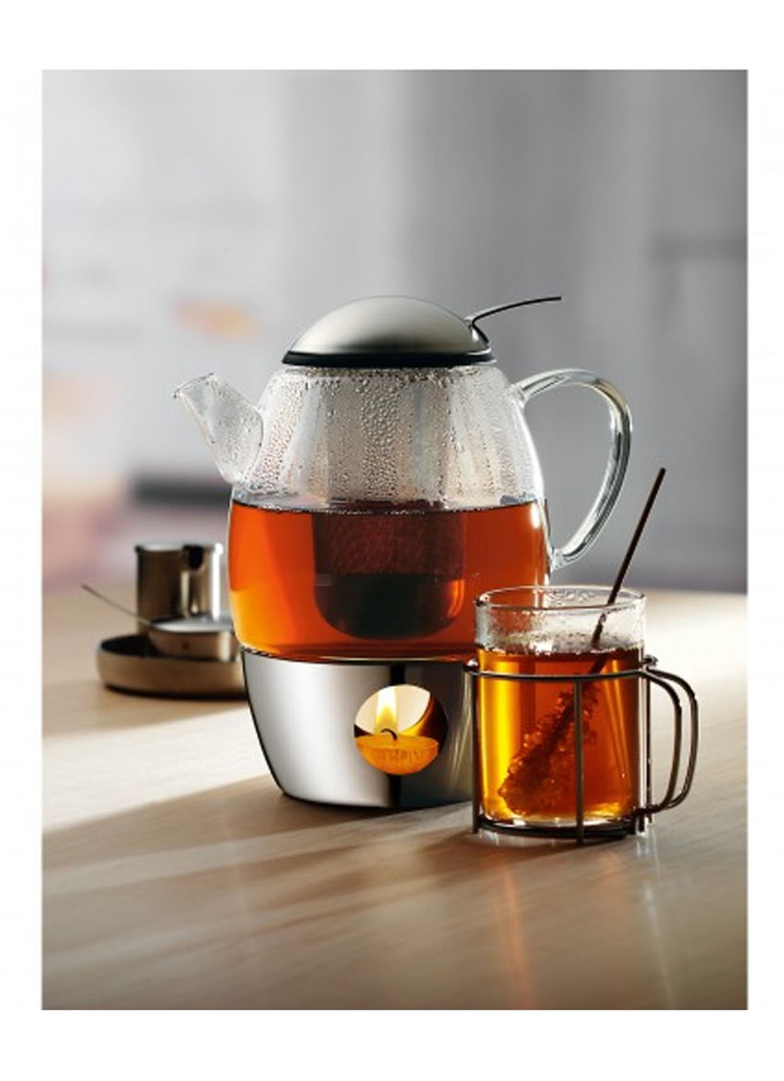 WMF SmarTea theepot met rechaud en zeef 1 liter - voorkant 2 transparant