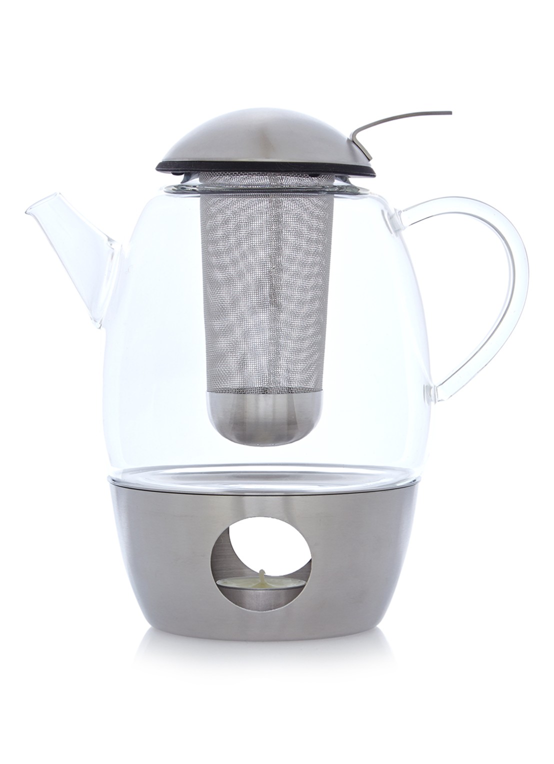 WMF SmarTea theepot met rechaud en zeef 1 liter - voorkant 3 transparant