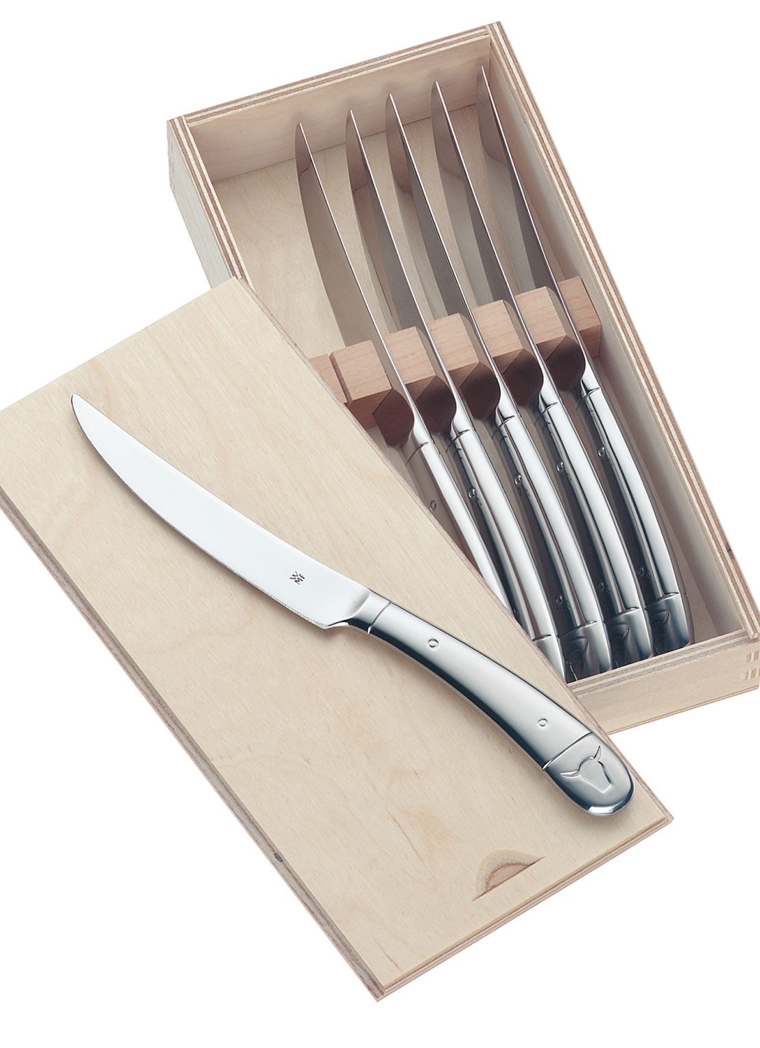 WMF Steakmessen set van 6 in giftbox - voorkant 2 zilver