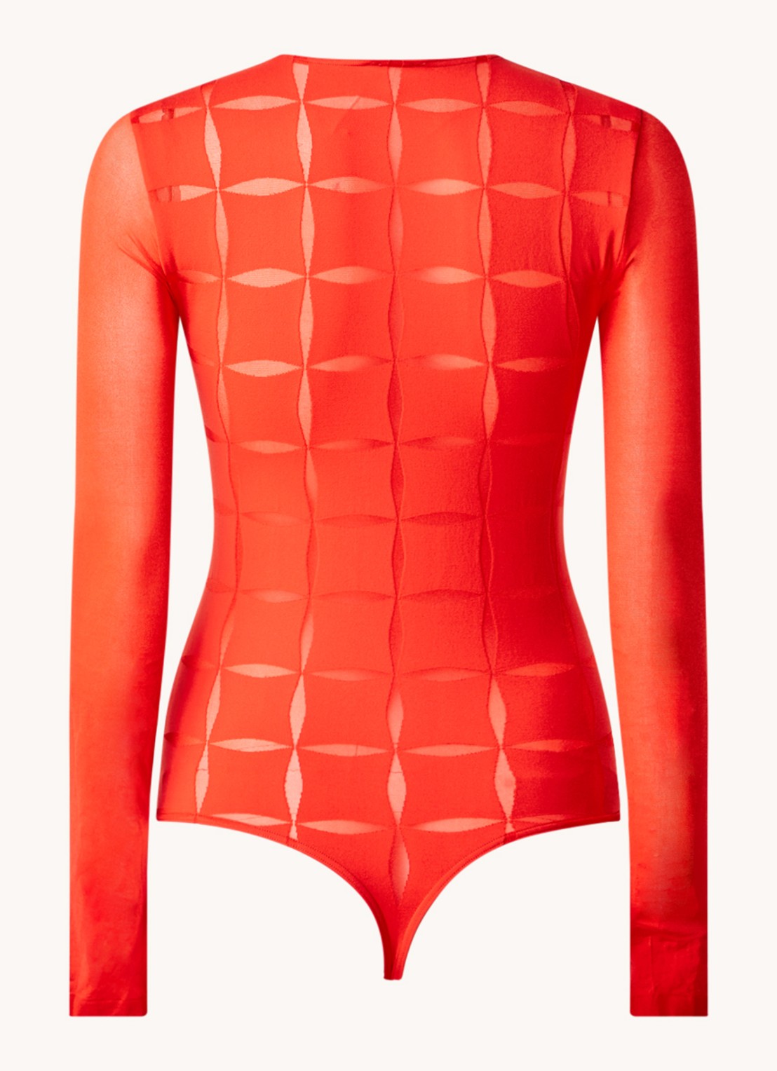 Wolford Anniversary stringbody met mesh - achterkant steenrood