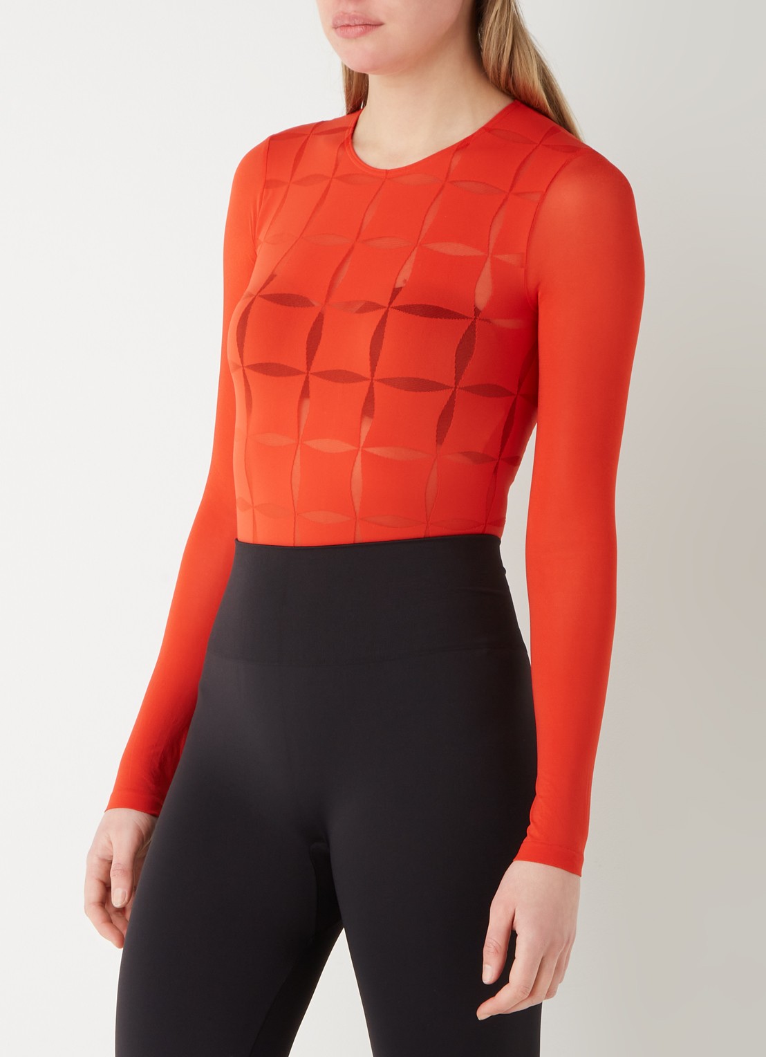 Wolford Anniversary stringbody met mesh - detail 4 steenrood