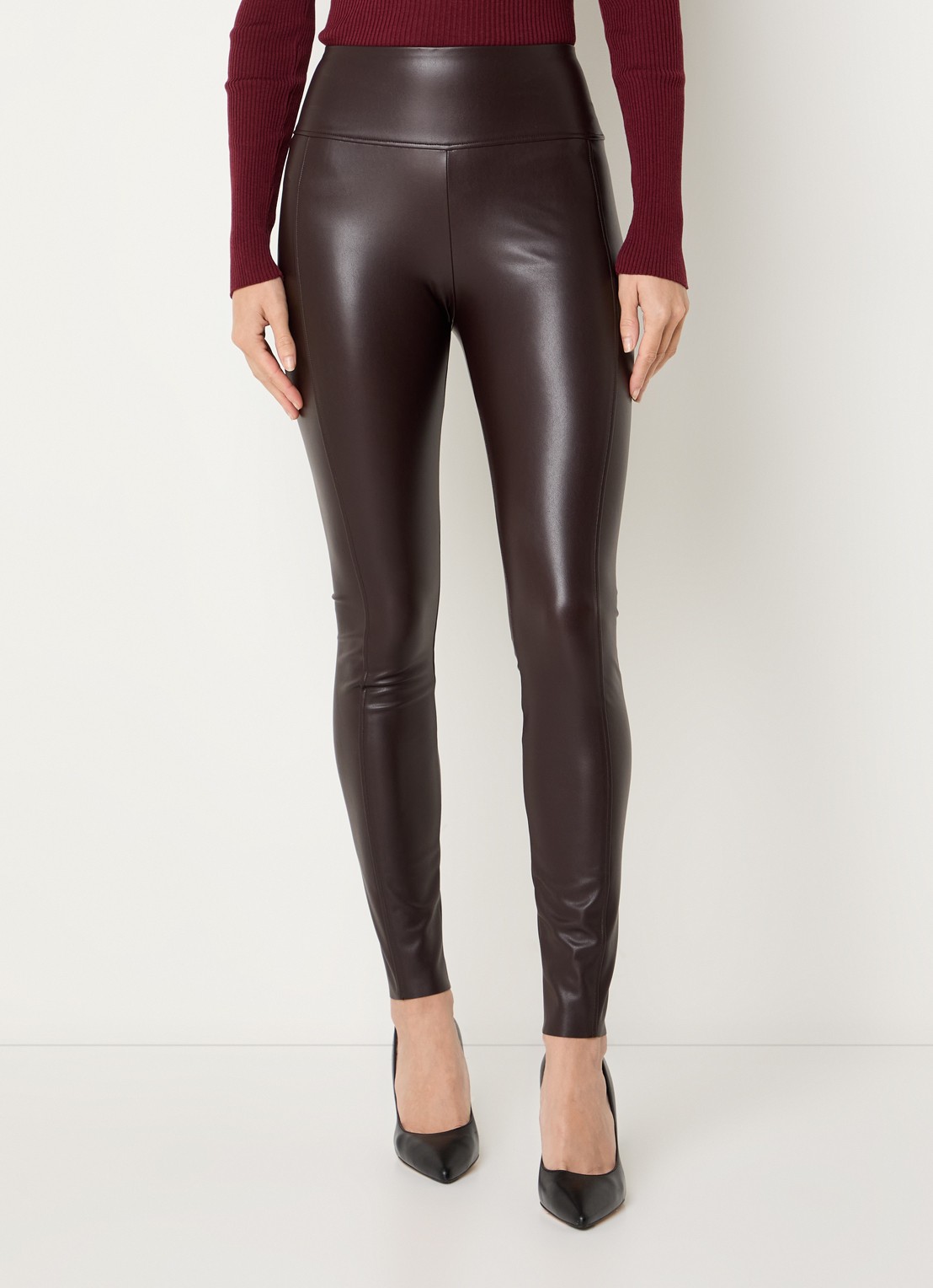 Wolford Edie Forming high waist skinny fit legging van imitatieleer - detail chocoladebruin