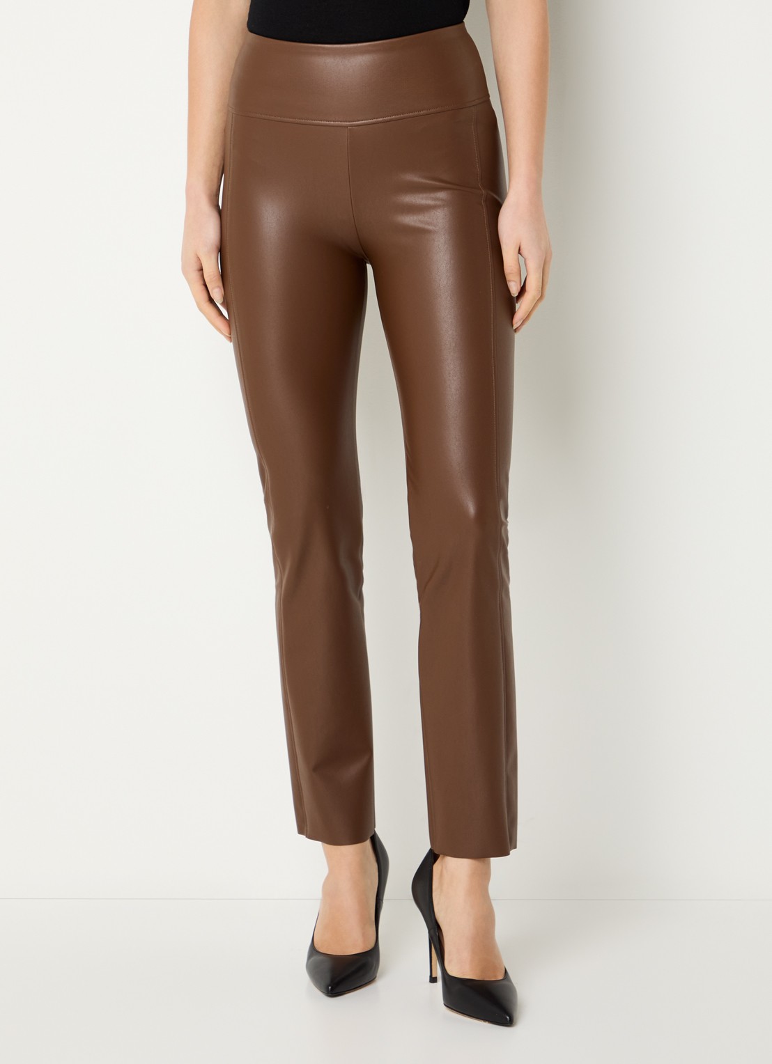 Wolford Edie high waist slim fit broek van imitatieleer - detail 4 bruin