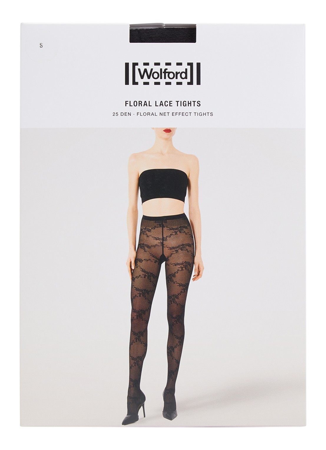 Wolford Floral Lace panty van kant in 25 denier - voorkant zwart