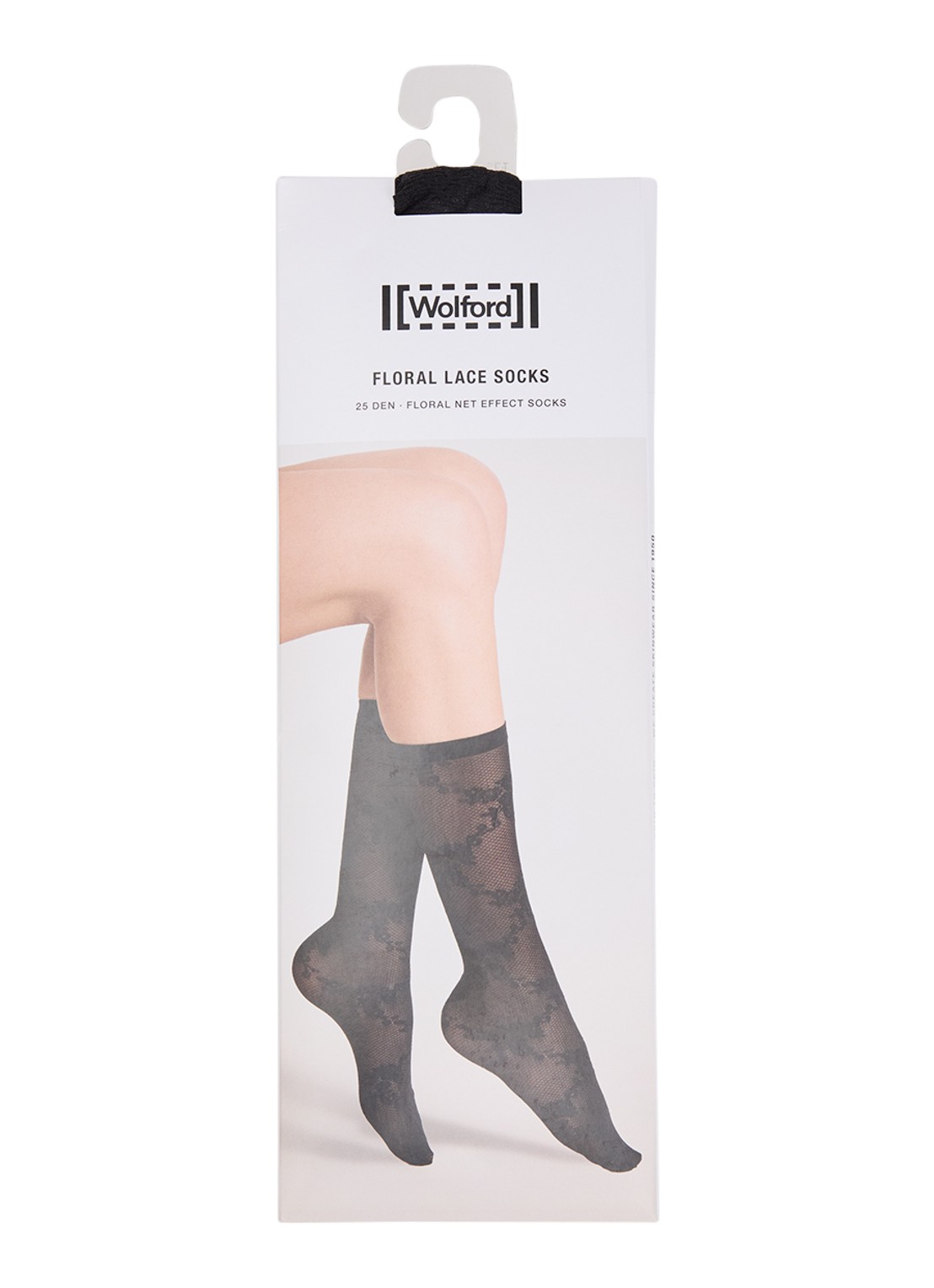 Wolford Floral Lace sokken van kant - voorkant zwart