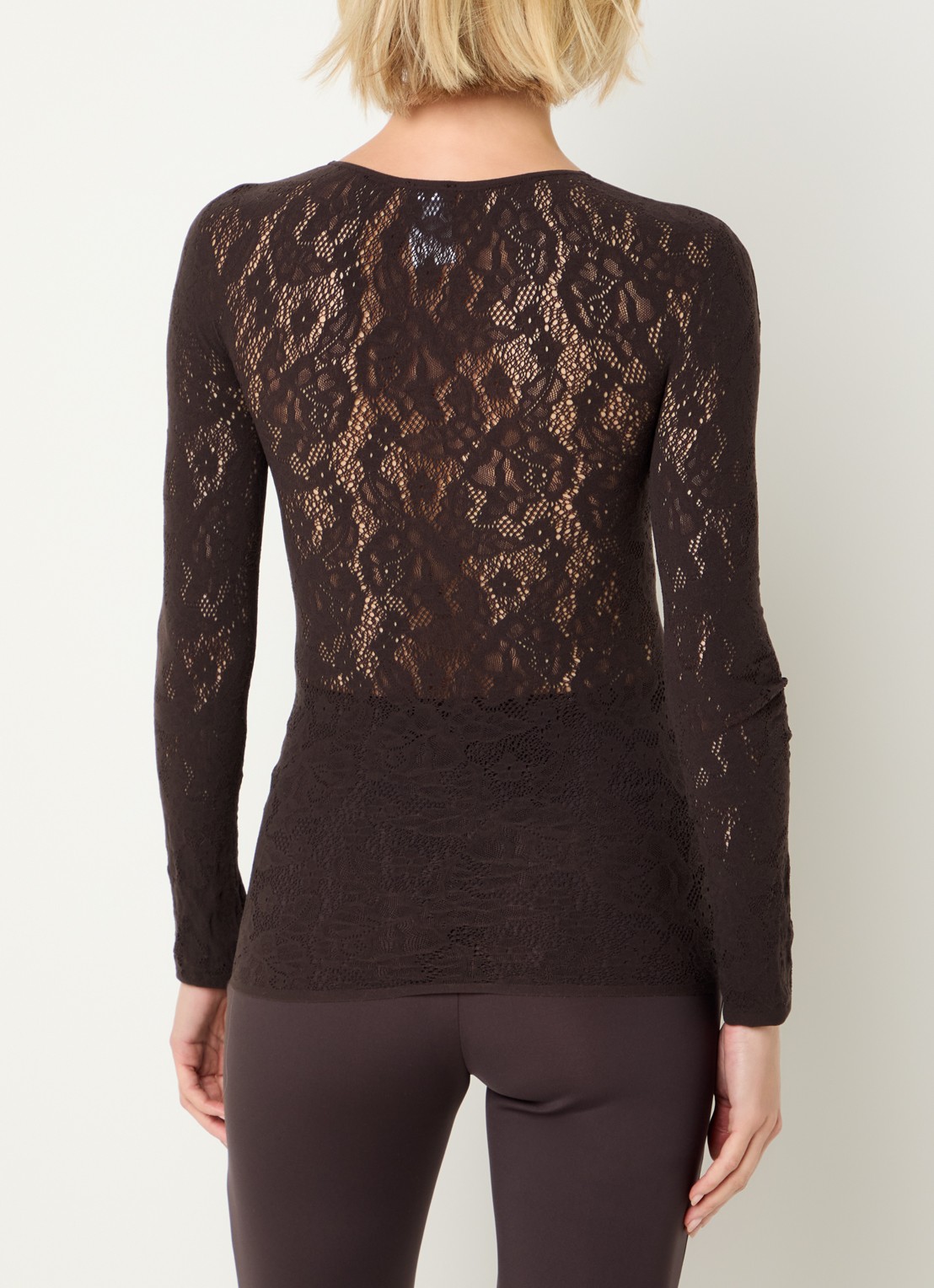 Wolford Infinite Rose mini jurk met opengewerkt dessin - achterkant 3 donkerbruin
