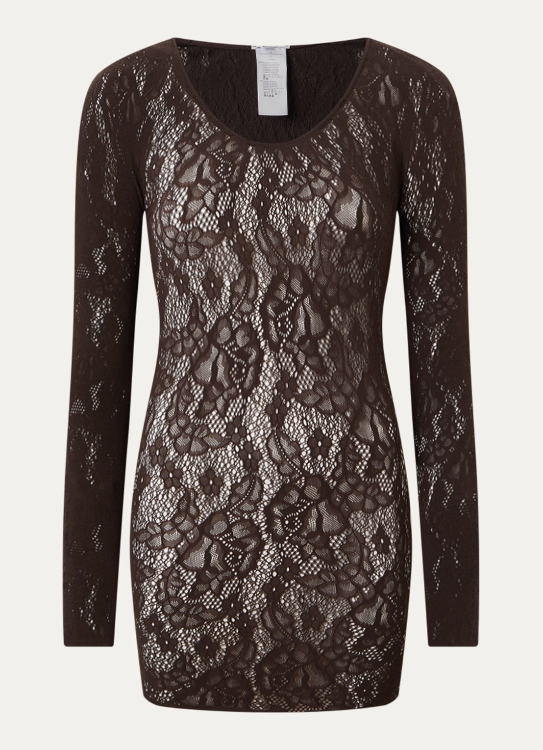Wolford Infinite Rose mini jurk met opengewerkt dessin - voorkant 2 donkerbruin