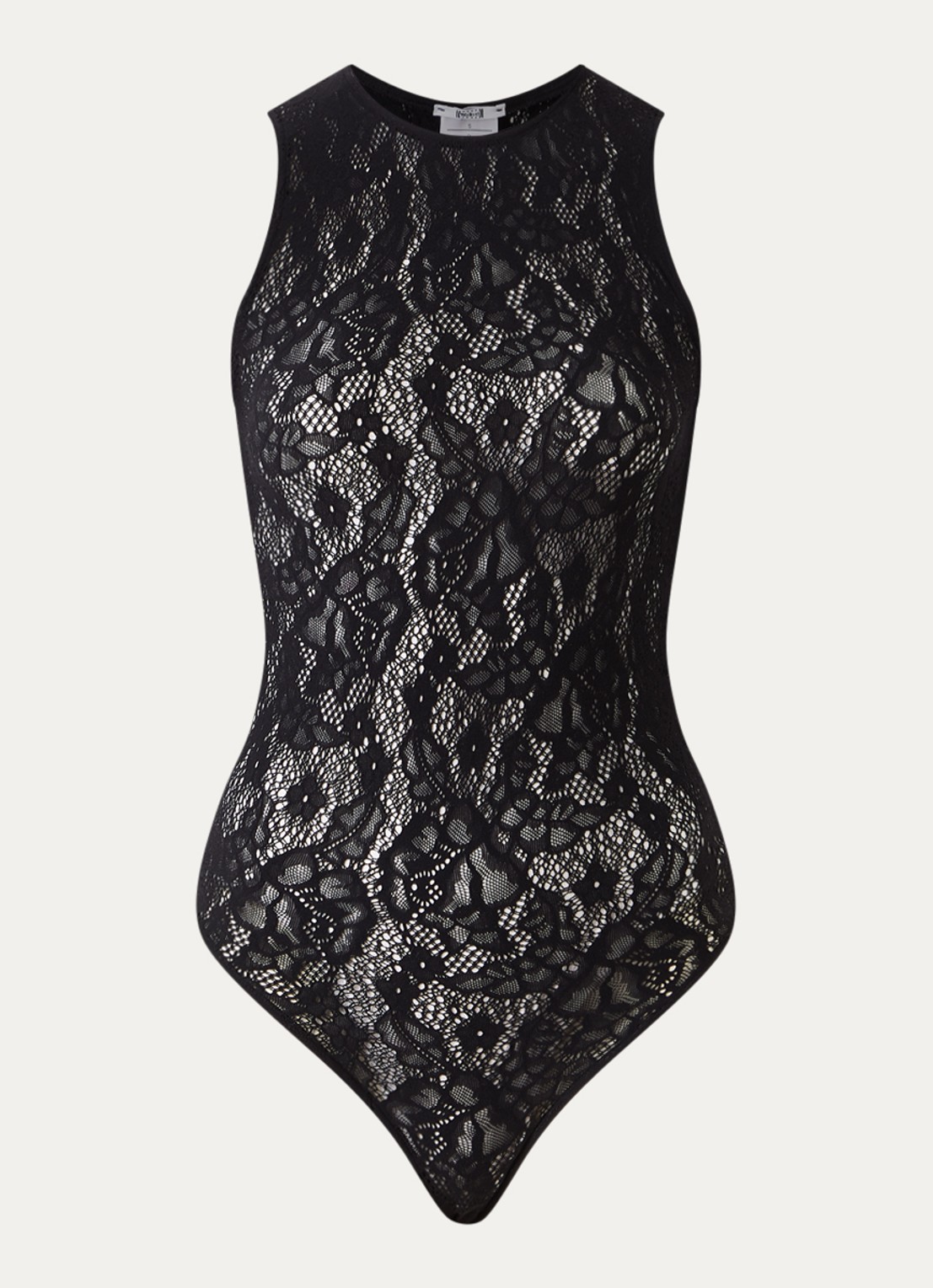 Wolford Infinite Rose stringbody met opengewerkt dessin - voorkant zwart