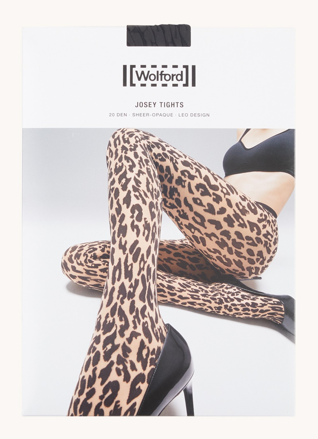 Wolford Josey panty met panterprint in 20 denier - voorkant diepzwart