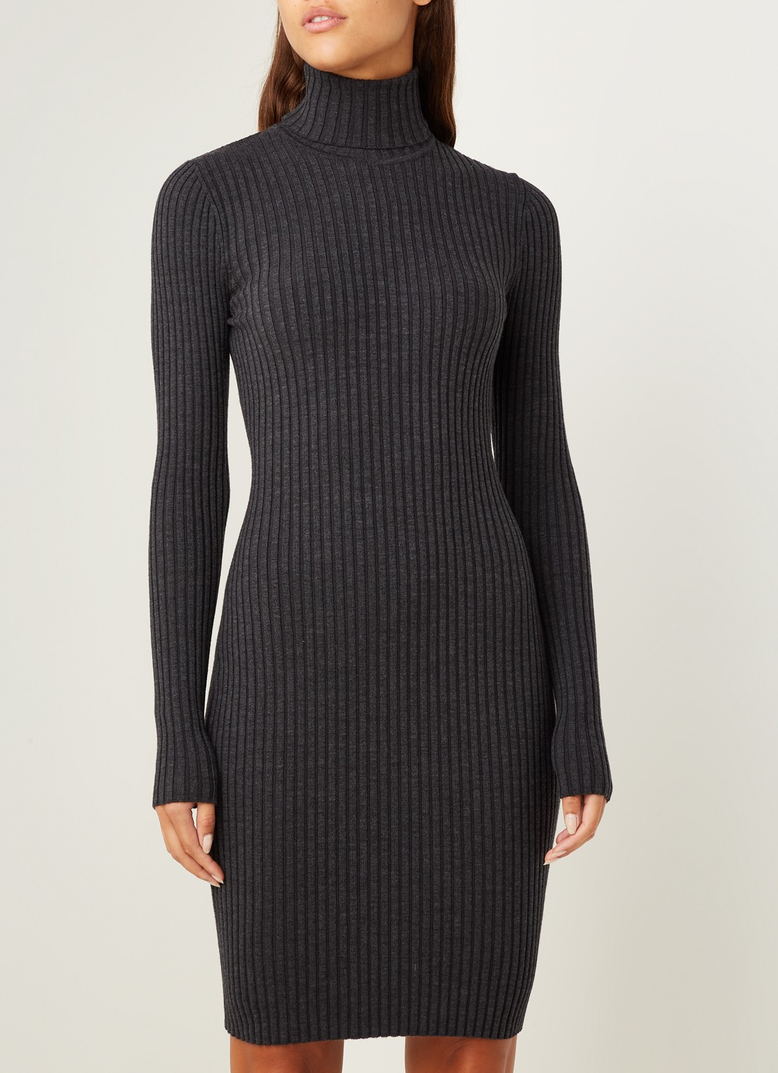 Wolford Merino ribgebreide mini trui-jurk in wolblend - detail 4 donkergrijs
