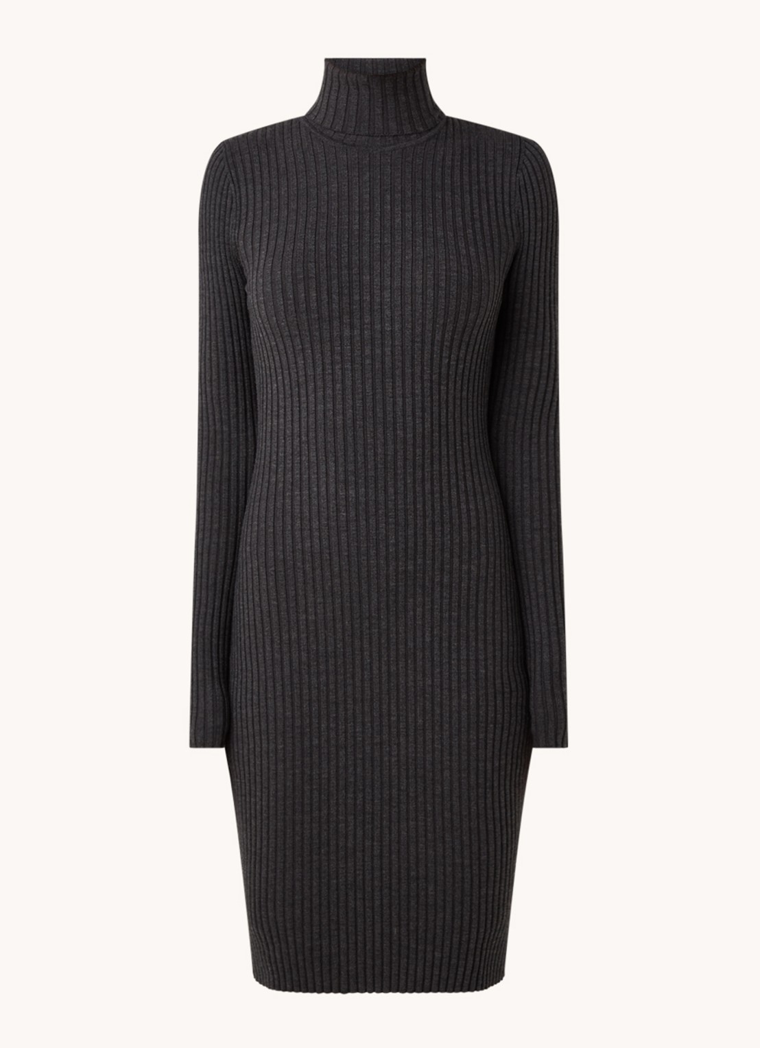 Wolford Merino ribgebreide mini trui-jurk in wolblend - voorkant donkergrijs