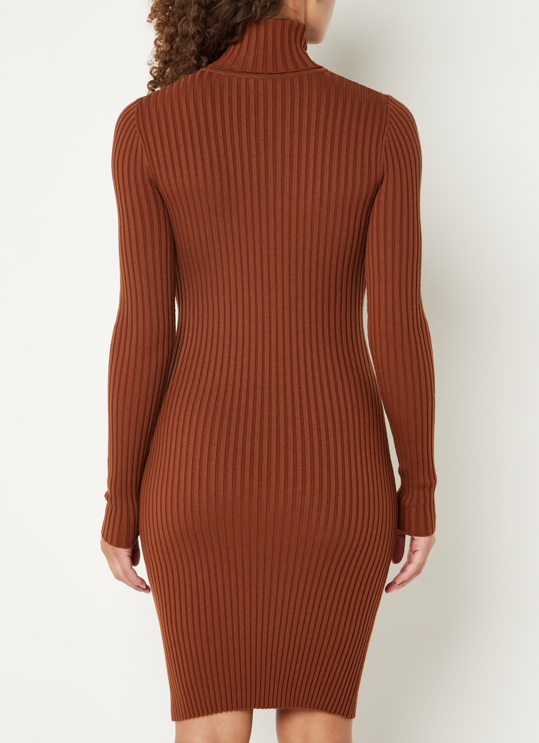 Wolford Merino ribgebreide mini trui-jurk in wolblend - achterkant roodbruin