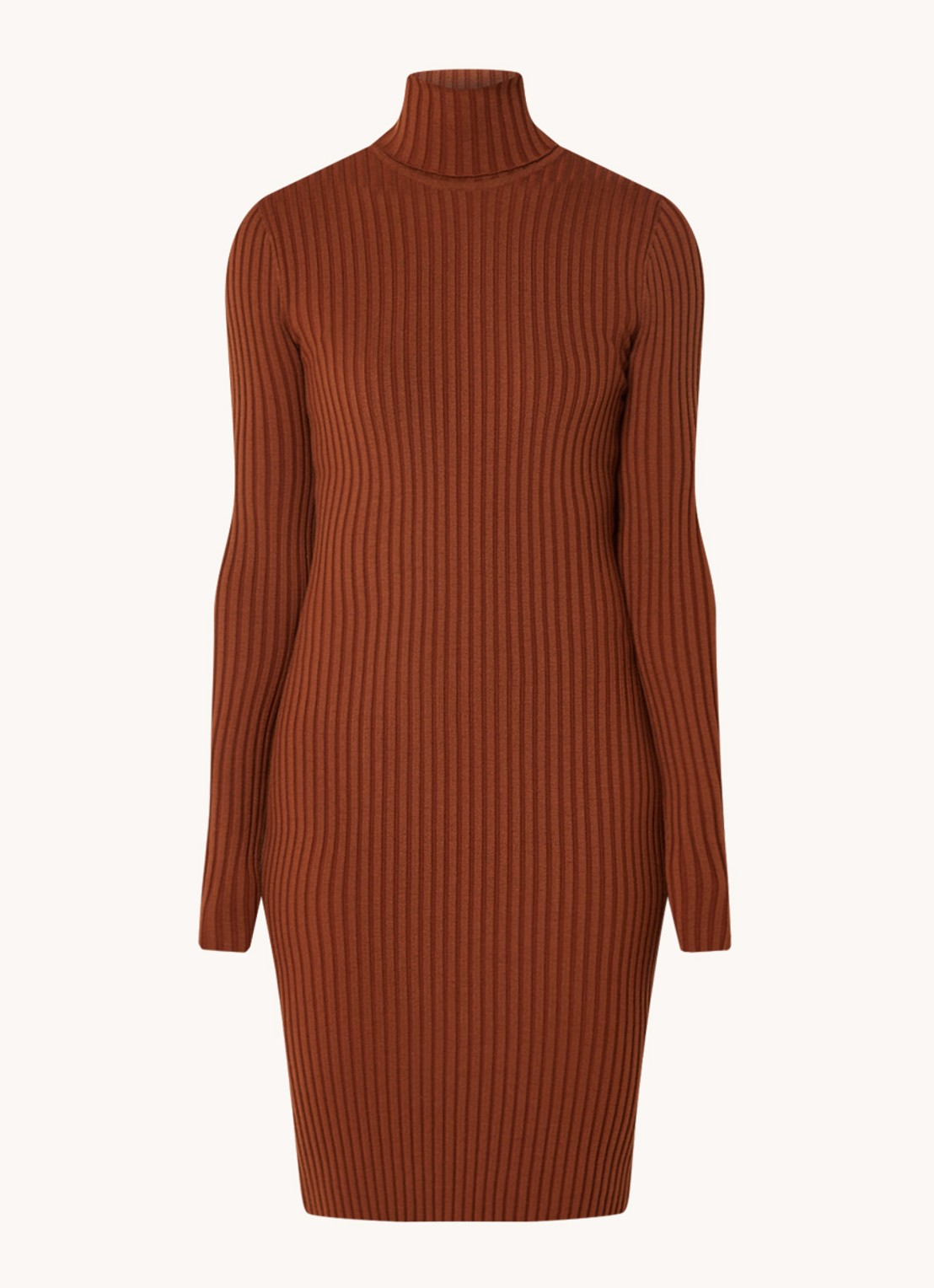 Wolford Merino ribgebreide mini trui-jurk in wolblend - voorkant 3 roodbruin