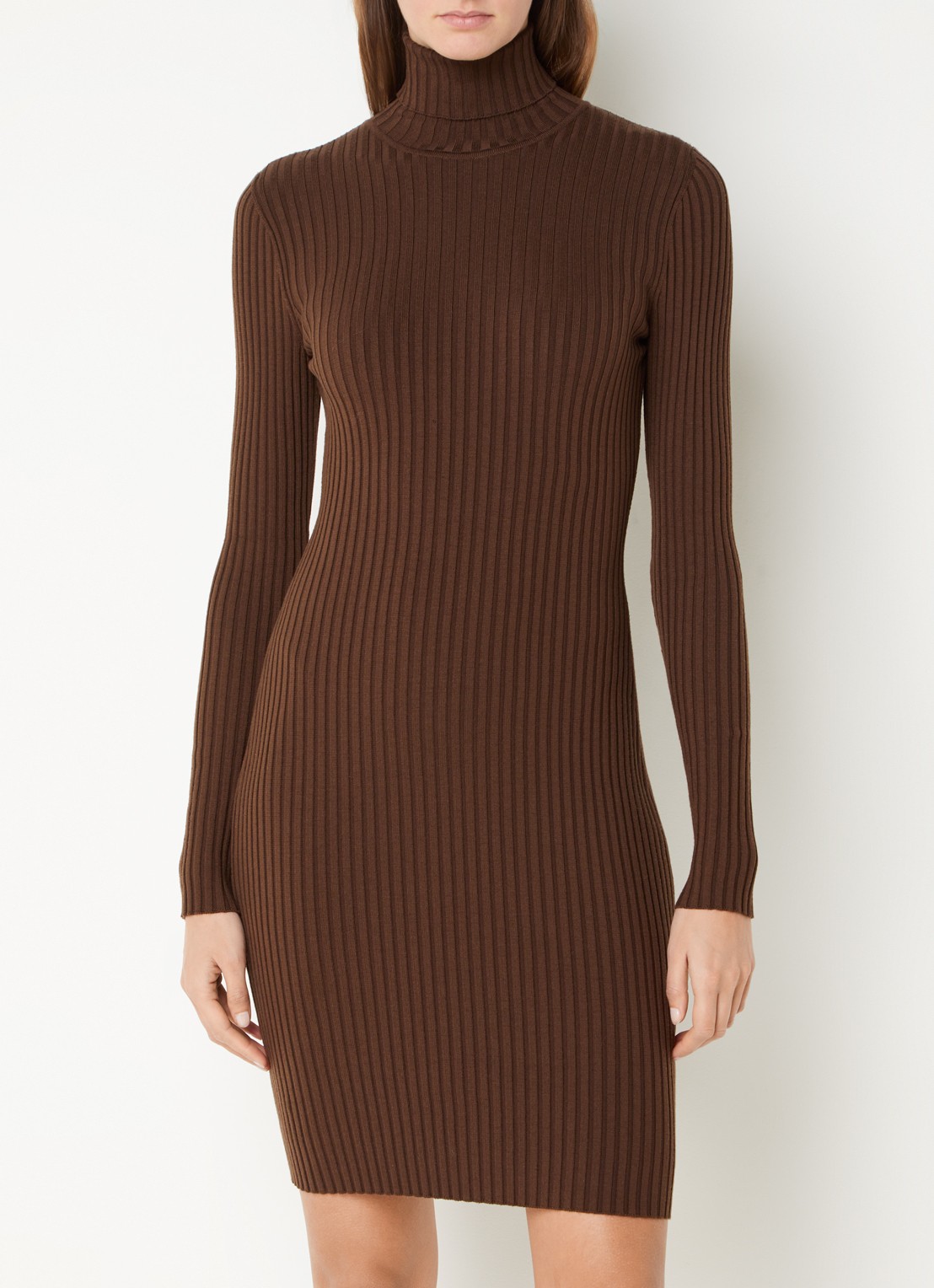 Wolford Merino ribgebreide mini trui-jurk in wolblend - detail 7 bruin