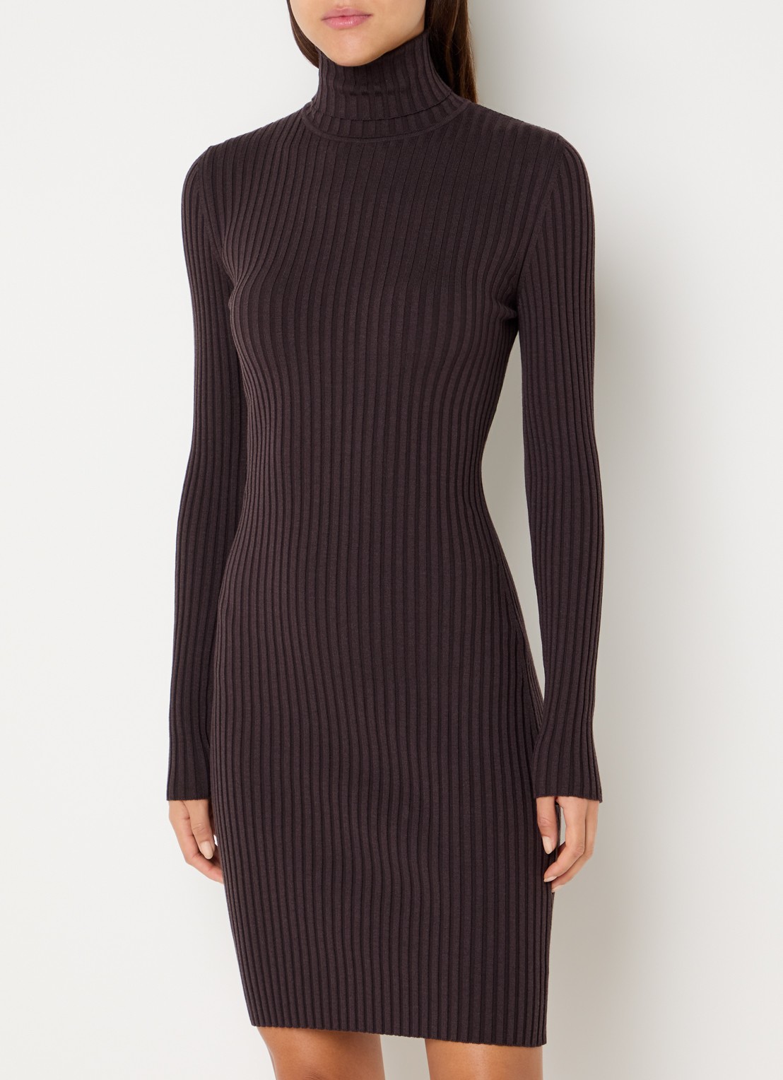 Wolford Merino ribgebreide mini trui-jurk in wolblend - detail aubergine