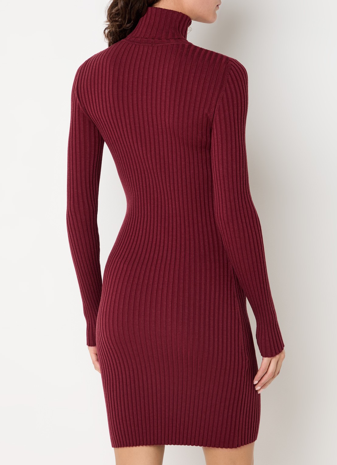 Wolford Merino ribgebreide mini trui-jurk in wolblend - achterkant 2 bordeauxrood