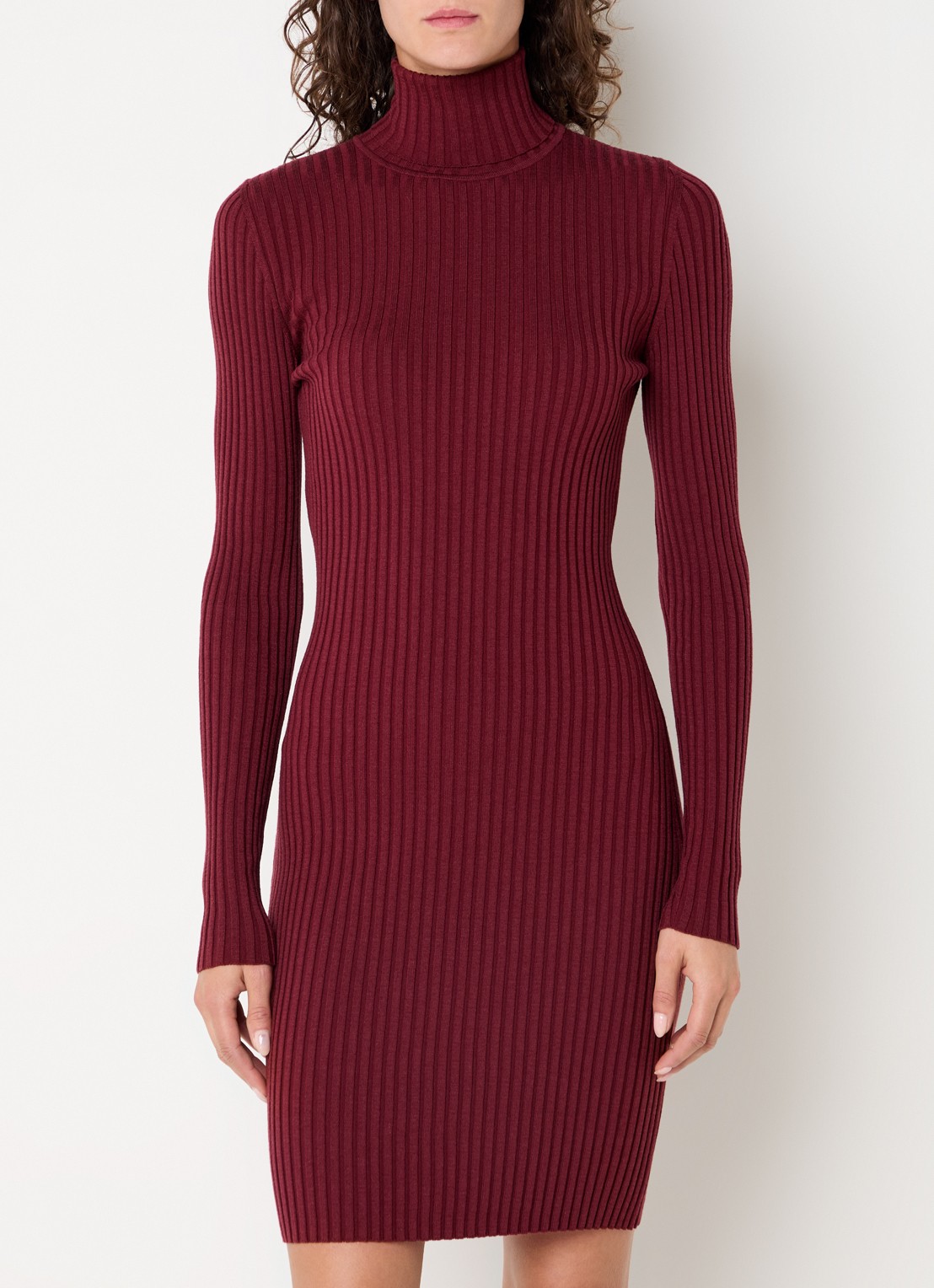 Wolford Merino ribgebreide mini trui-jurk in wolblend - detail bordeauxrood