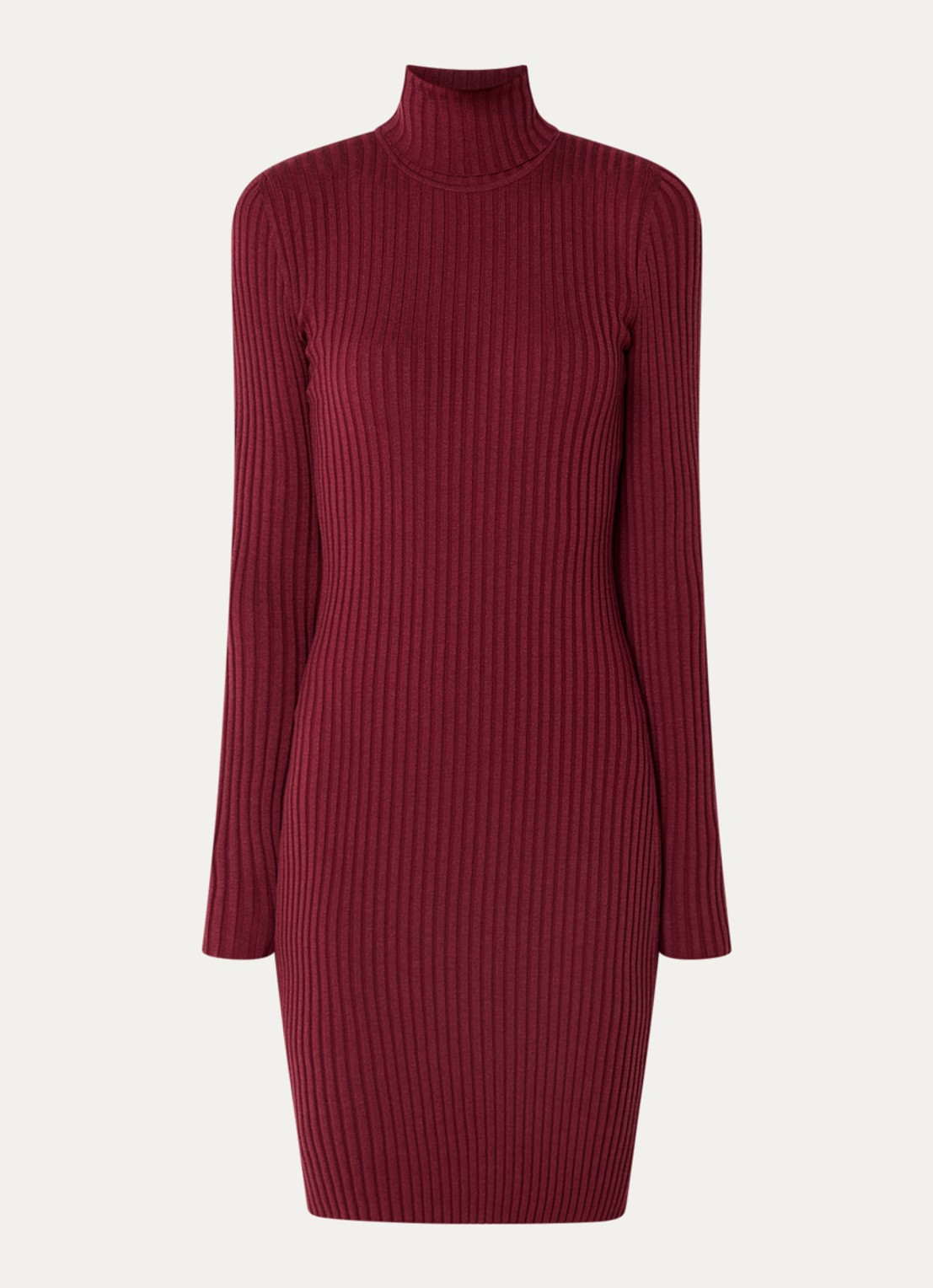 Wolford Merino ribgebreide mini trui-jurk in wolblend - voorkant 3 bordeauxrood