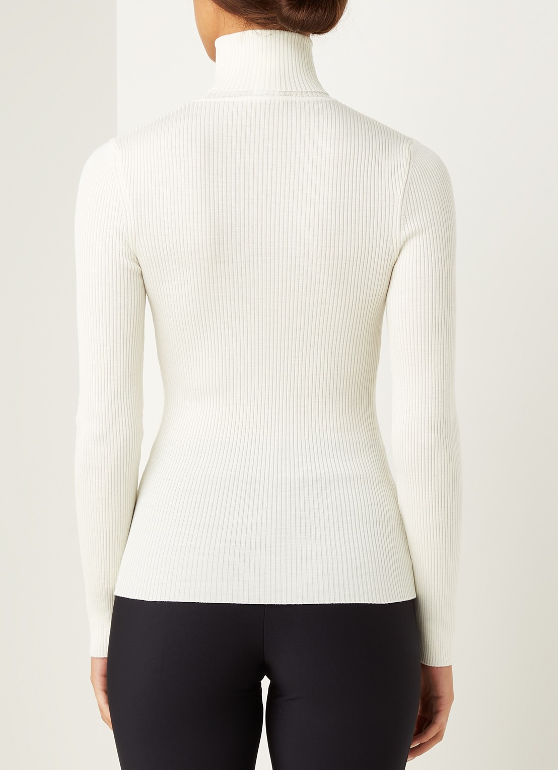 Wolford Merino ribgebreide trui van wol met col - achterkant gebroken wit