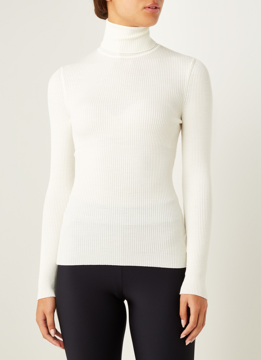 Wolford Merino ribgebreide trui van wol met col - detail 4 gebroken wit