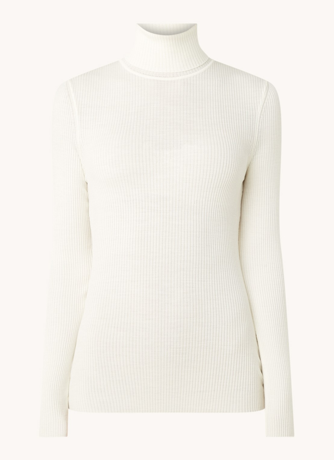 Wolford Merino ribgebreide trui van wol met col - voorkant 2 gebroken wit