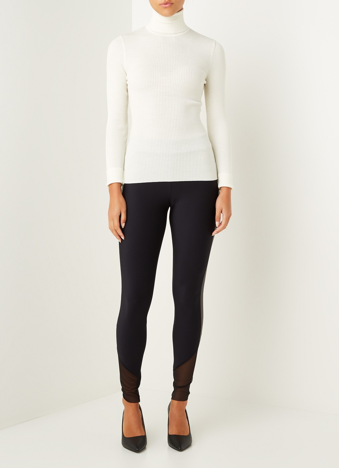 Wolford Merino ribgebreide trui van wol met col - voorkant 3 gebroken wit