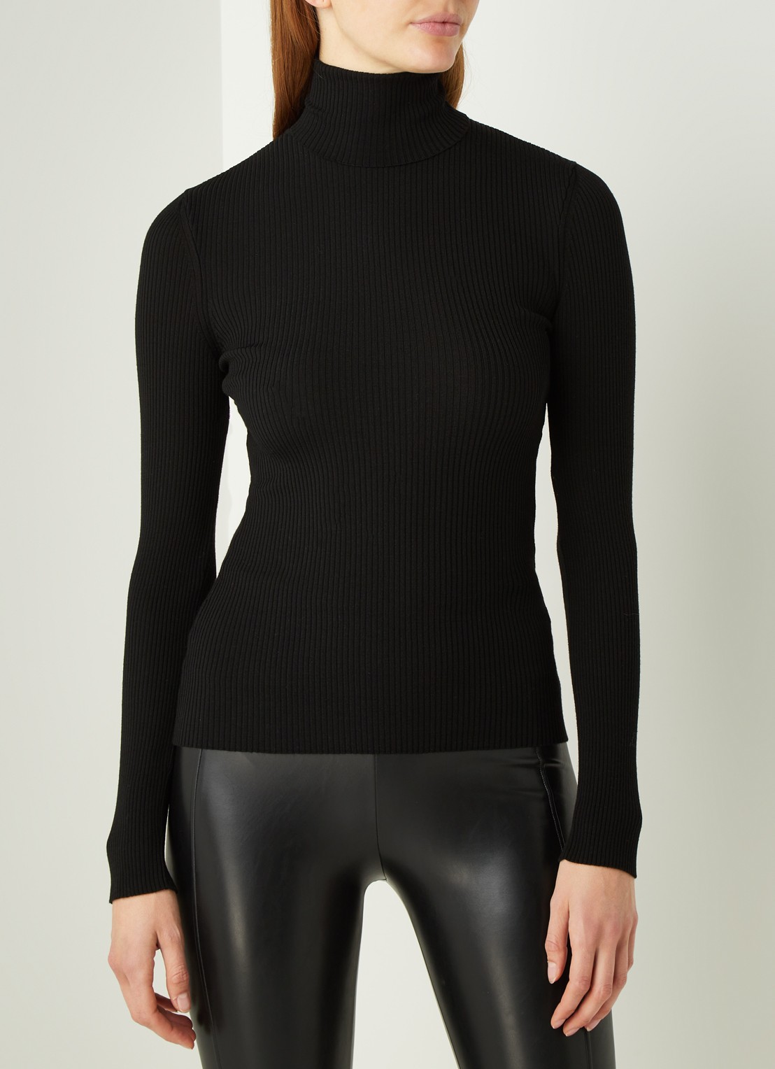 Wolford Merino ribgebreide trui van wol met col - detail 4 zwart