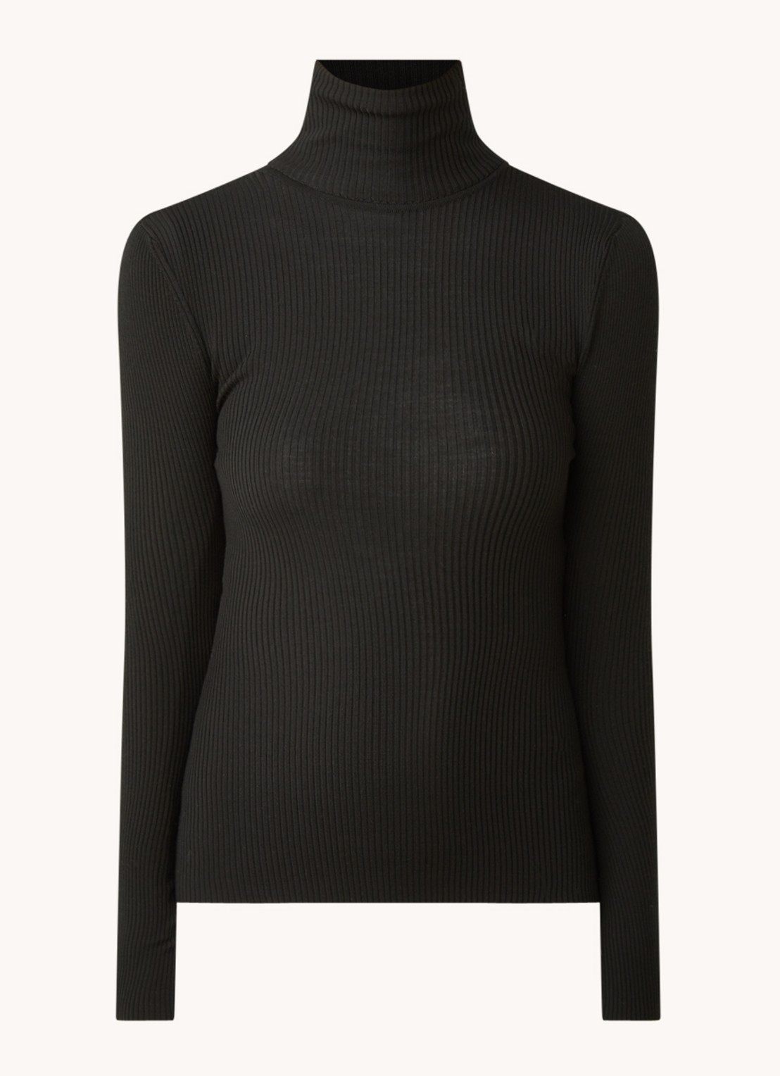 Wolford Merino ribgebreide trui van wol met col - voorkant 2 zwart