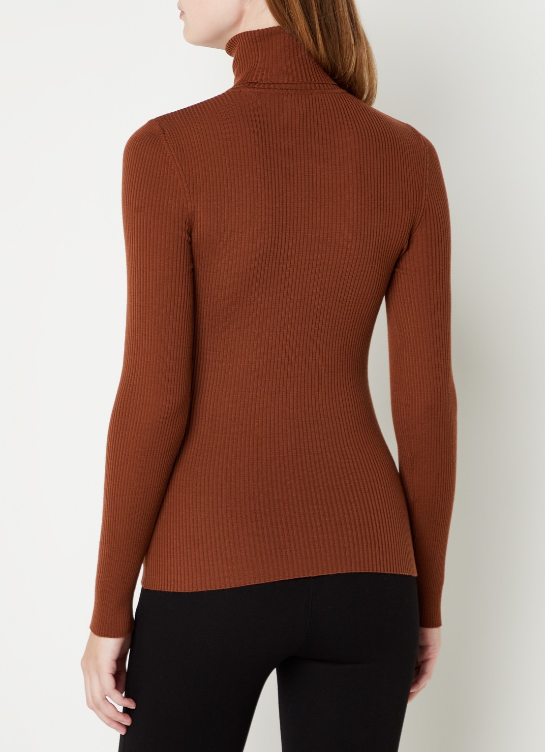 Wolford Merino ribgebreide trui van wol met col - achterkant 4 bruin