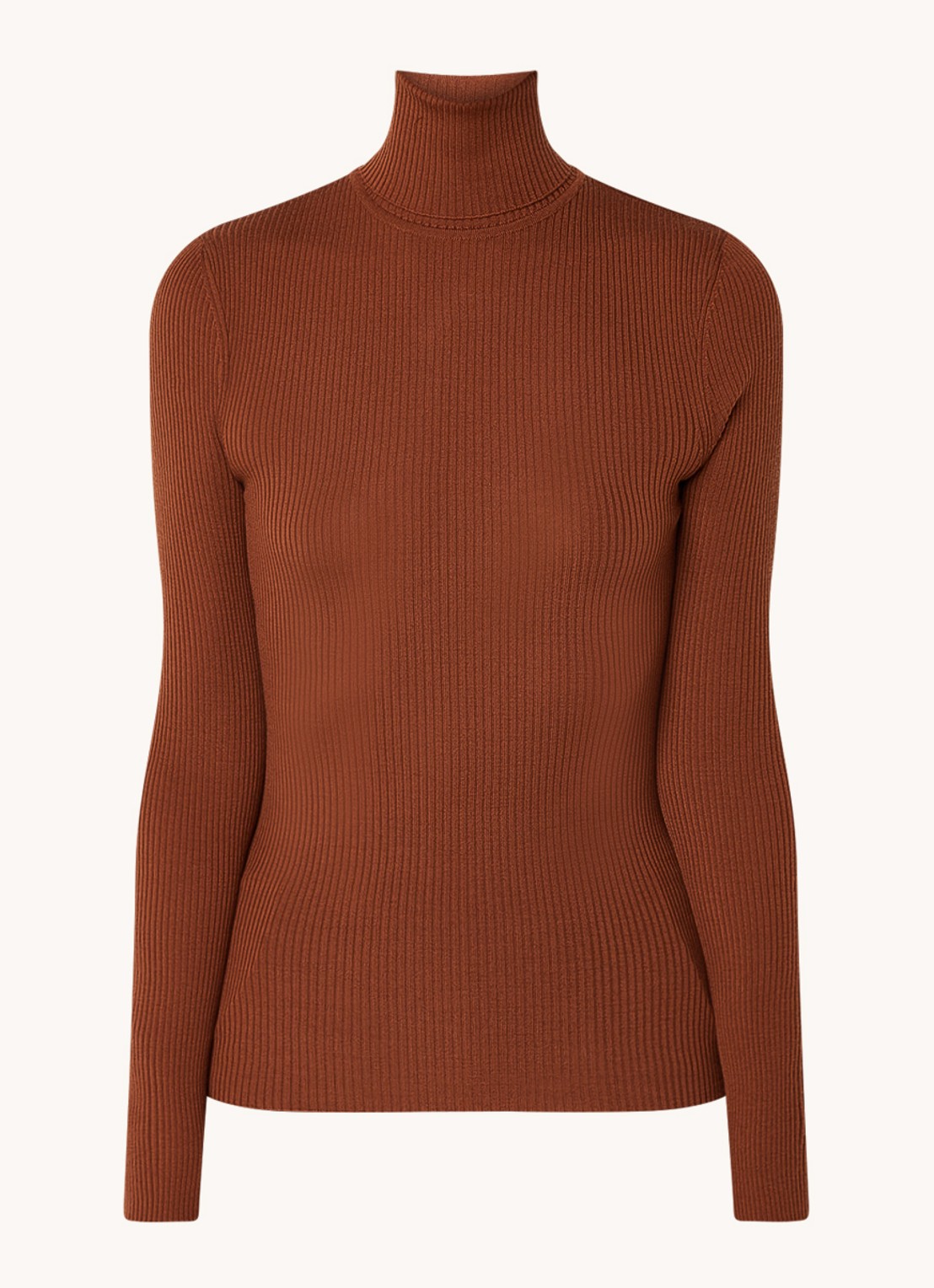 Wolford Merino ribgebreide trui van wol met col - voorkant 2 bruin