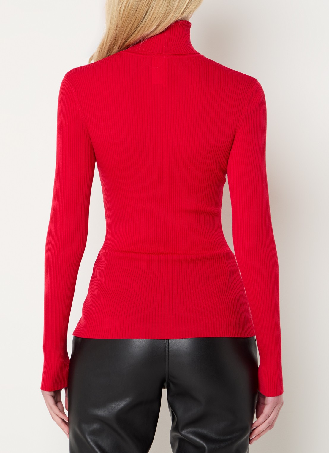Wolford Merino ribgebreide trui van wol met col - achterkant 4 cranberryrood