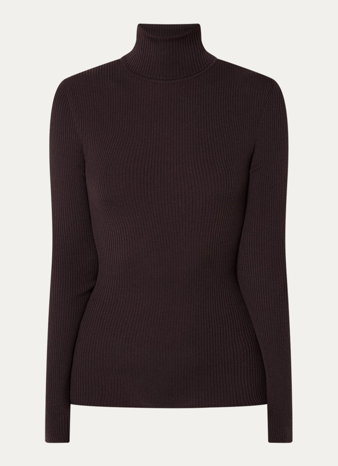 Wolford Merino ribgebreide trui van wol met col - voorkant donkerbruin