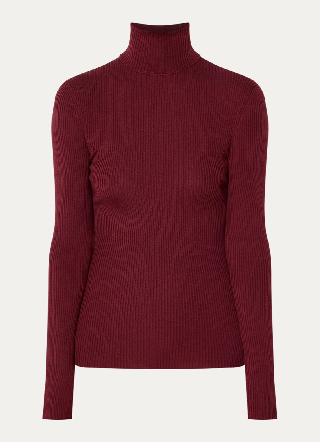 Wolford Merino ribgebreide trui van wol met col - voorkant 2 donkerrood