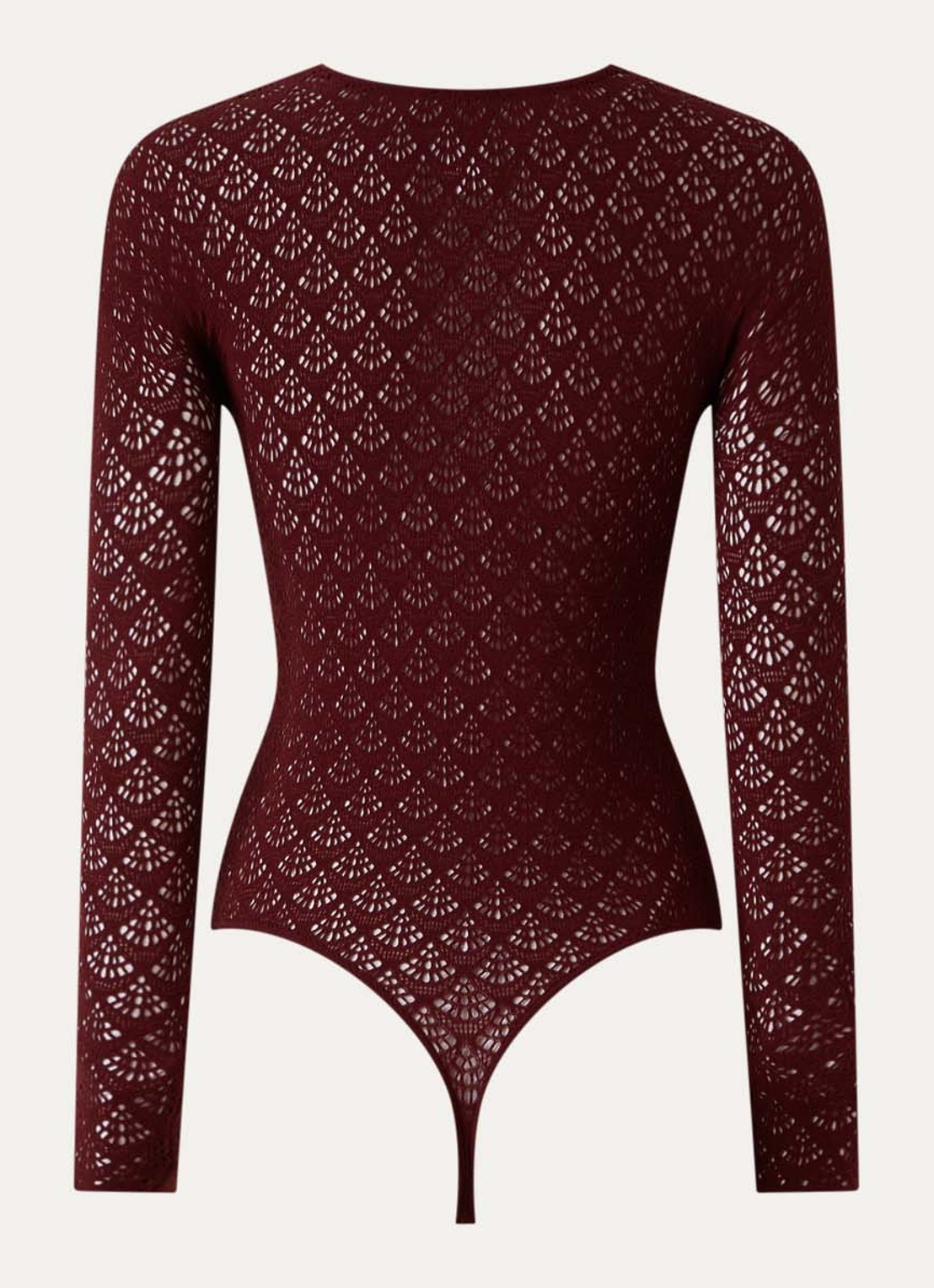 Wolford Mermaid stringbody met opengewerkt dessin  - achterkant 3 bordeauxrood