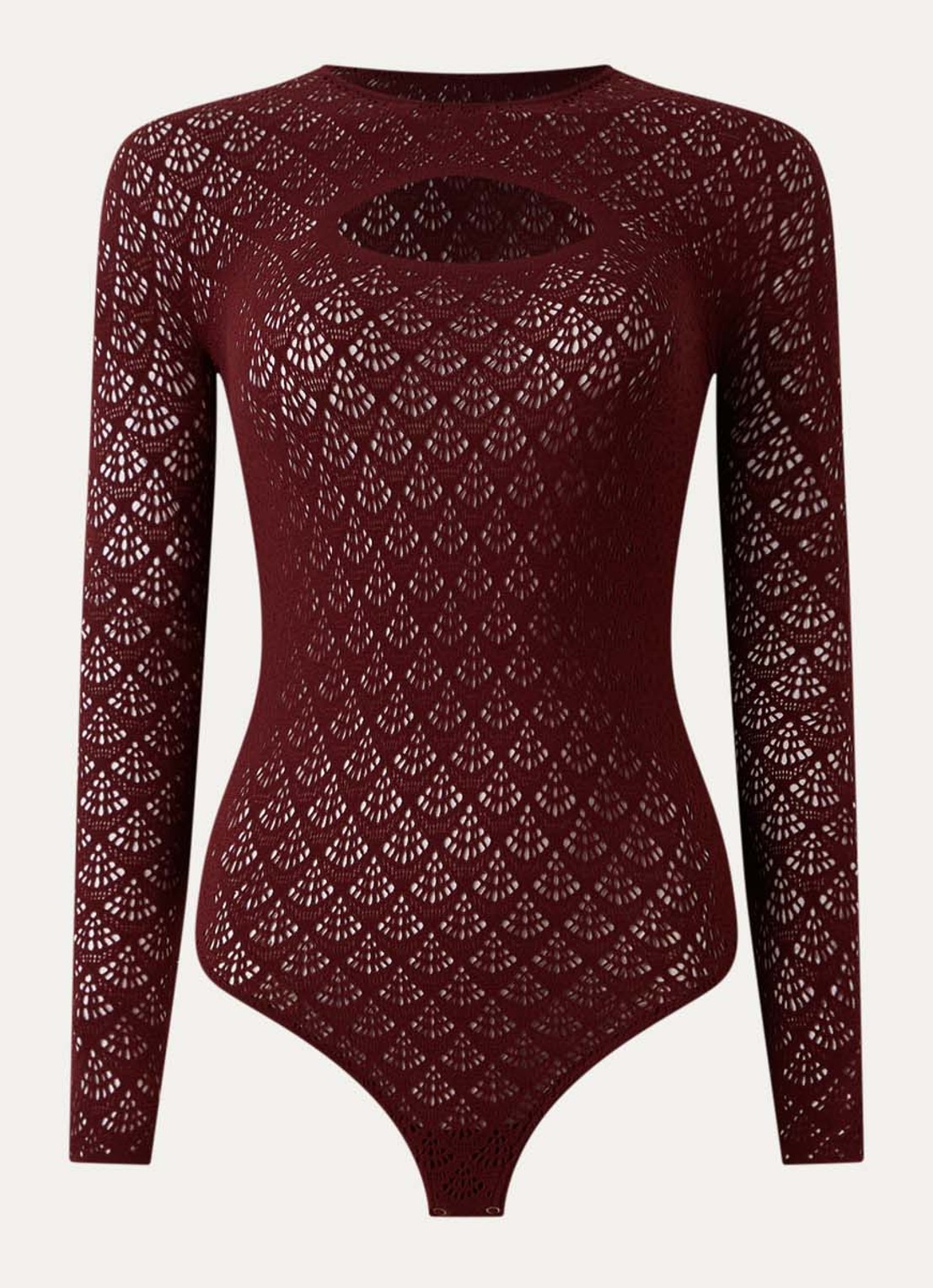 Wolford Mermaid stringbody met opengewerkt dessin  - voorkant bordeauxrood