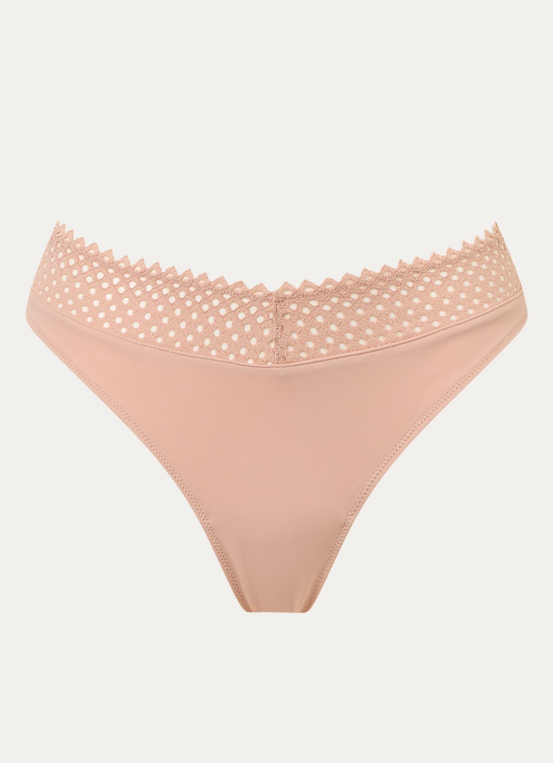 Wolford Romantic string met opengewerkt dessin - voorkant zalmroze
